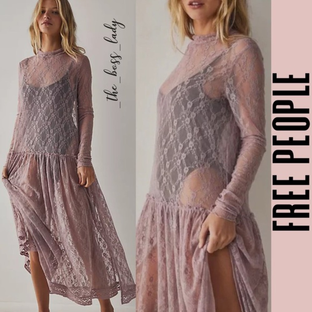 Free People Dusty Rose Lace Maxi Dress